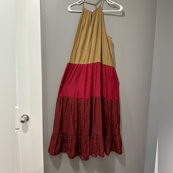 LOFT  Beach Colorblock Tiered Halter Midi Dress - Henna Red - Size S - Picture 4 of 8